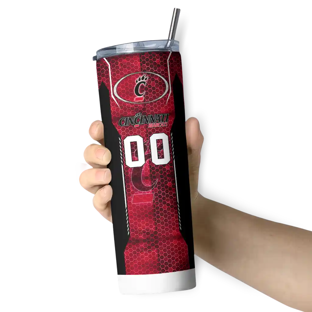 personalized-cincinnati-bearcats-stacked-diamond-red-skinny-tumbler-premium-grade.webp