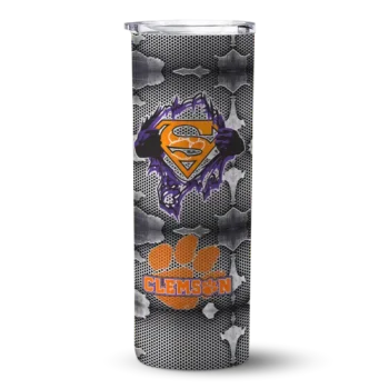 Personalized Clemson Tigers Chevron V Orange Gray Skinny Tumbler