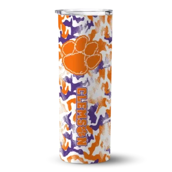 Personalized Clemson Tigers Claw Marks Orange White Skinny Tumbler
