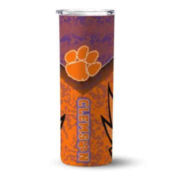 Personalized Clemson Tigers Spiral Burst Print Orange Skinny Tumbler