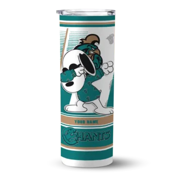 Personalized Coastal Carolina Chanticleers Snoopy Dog Green White Skinny Tumbler