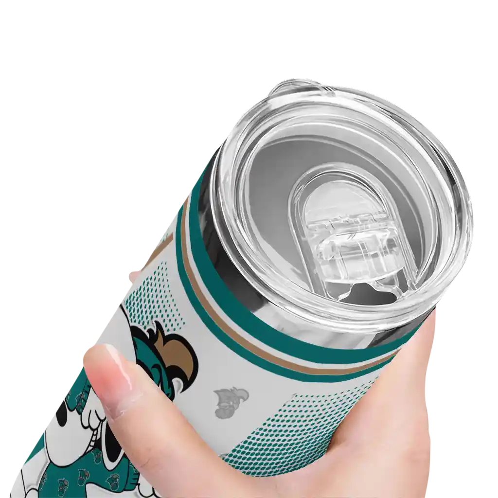 personalized-coastal-carolina-chanticleers-snoopy-dog-green-white-skinny-tumbler-high-quality.webp