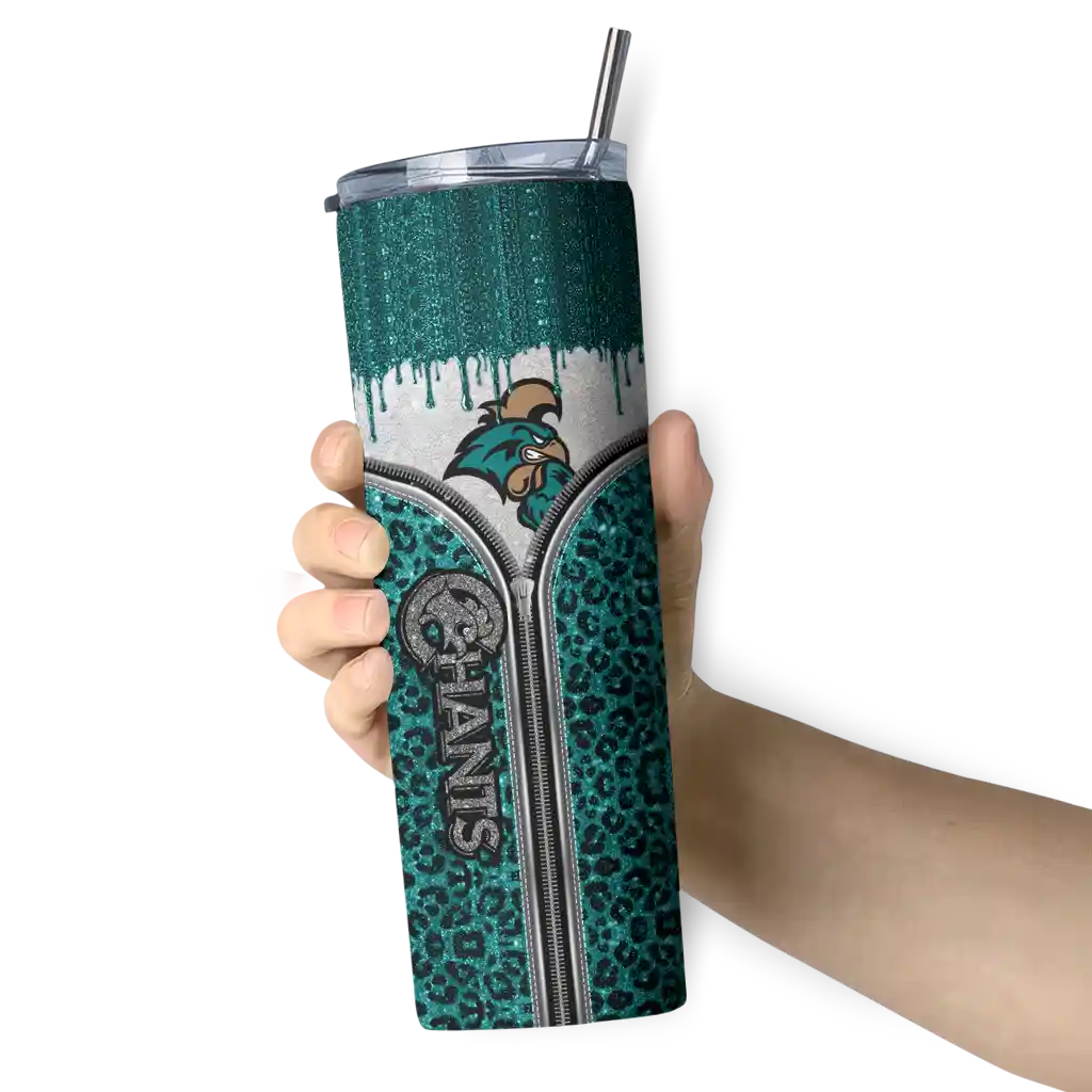 personalized-coastal-carolina-chanticleers-sparkle-drip-green-skinny-tumbler-premium-grade.webp