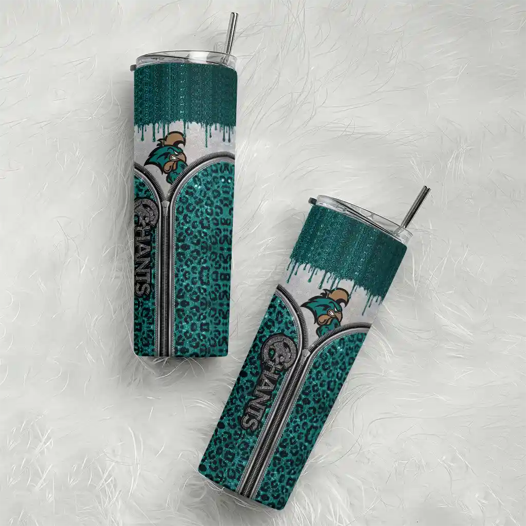 personalized-coastal-carolina-chanticleers-sparkle-drip-green-skinny-tumbler-top-rated.webp