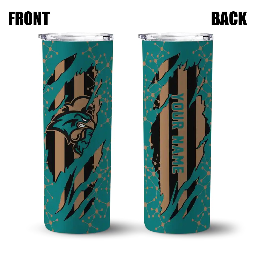 personalized-coastal-carolina-chanticleers-star-pop-green-black-skinny-tumbler-fashion-forward.webp
