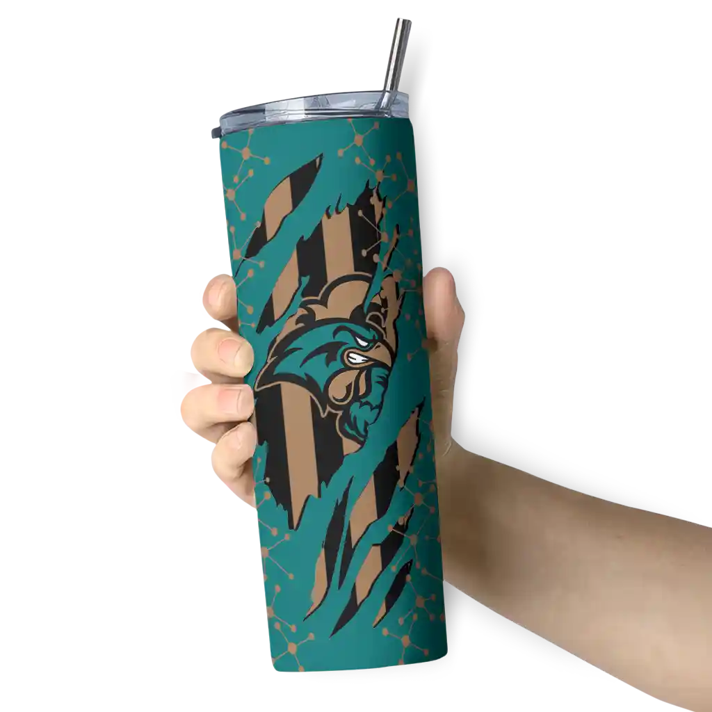 personalized-coastal-carolina-chanticleers-star-pop-green-black-skinny-tumbler-premium-grade-1.webp
