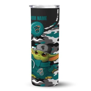 Personalized Coastal Carolina Chanticleers Yoda Camo Green Black Skinny Tumbler