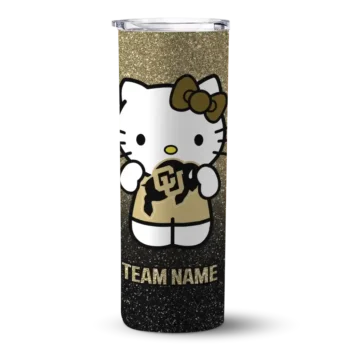Personalized Colorado Buffaloes Hello Kitty Gold Black Skinny Tumbler