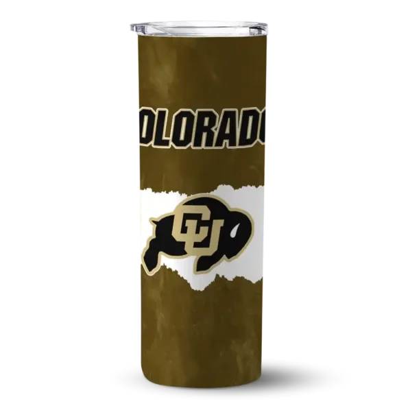 personalized colorado buffaloes torn band gold white skinny tumbler best selling