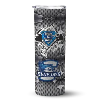 Personalized Creighton Bluejays Chevron V Blue Gray Skinny Tumbler