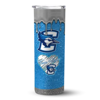 Personalized Creighton Bluejays Pixel Fade Blue Skinny Tumbler