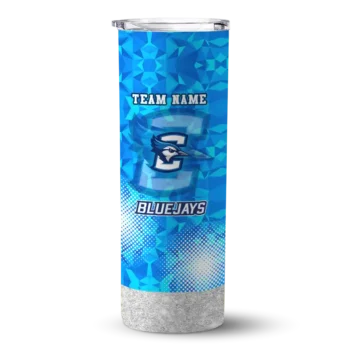 Personalized Creighton Bluejays Starburst Tiles Blue Skinny Tumbler