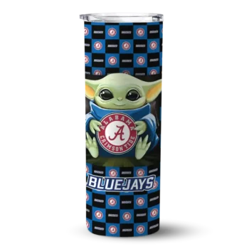Personalized Creighton Bluejays Yoda Cozy Blue Black Skinny Tumbler