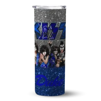 Personalized Duke Blue Devils Kiss Band White Skinny Tumbler