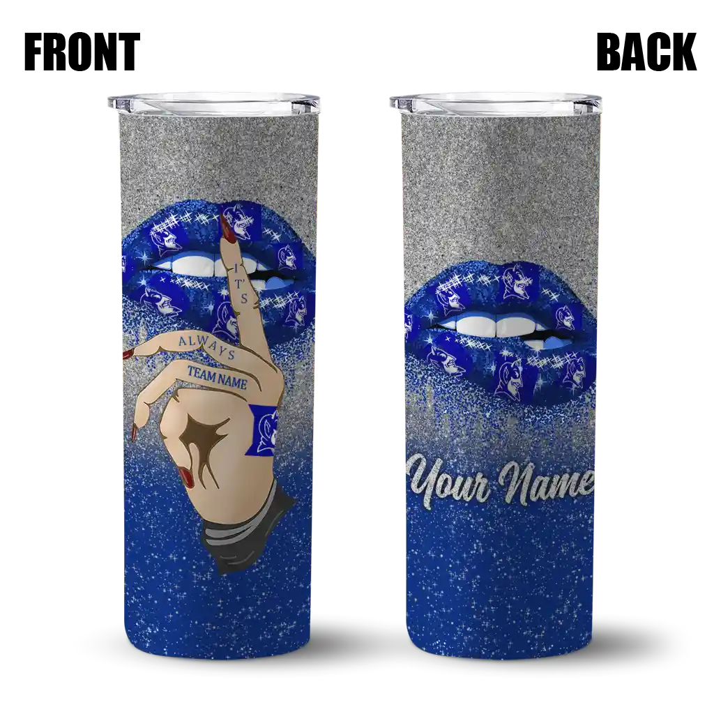 personalized-duke-blue-devils-sparkle-lips-blue-skinny-tumbler-fashion-forward.webp