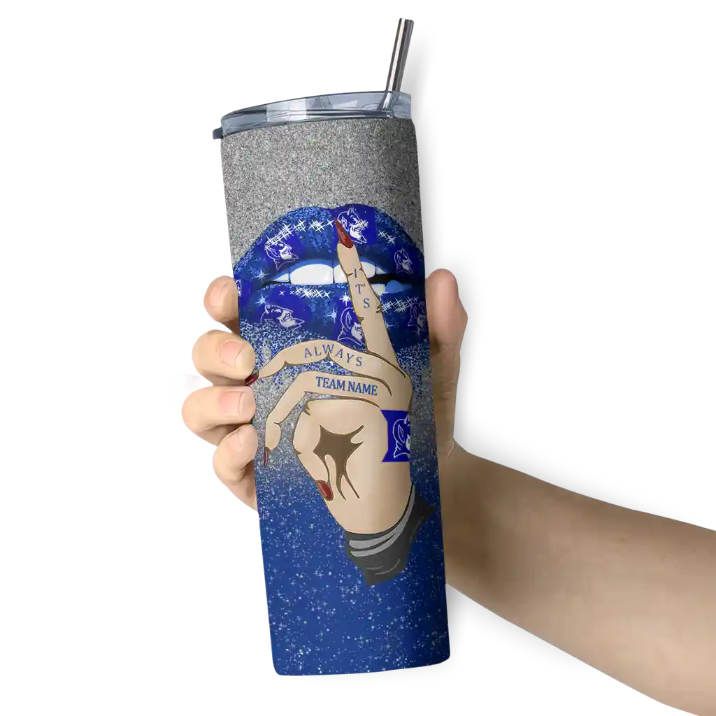 personalized-duke-blue-devils-sparkle-lips-blue-skinny-tumbler-premium-grade.webp