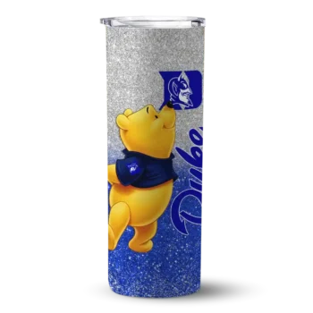 Personalized Duke Blue Devils Winnie the Pooh Blue Gray Skinny Tumbler