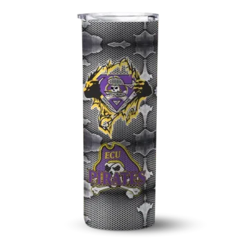 Personalized East Carolina Pirates Chevron V Purple Gray Skinny Tumbler