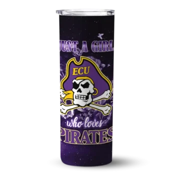 Personalized East Carolina Pirates Rose Romance Purple Black Skinny Tumbler