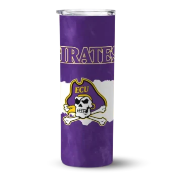 Personalized East Carolina Pirates Torn Band Purple White Skinny Tumbler