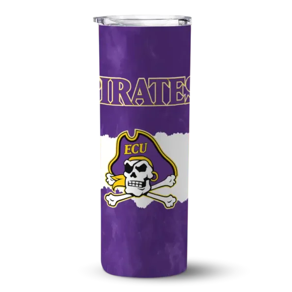 personalized east carolina pirates torn band purple white skinny tumbler best selling