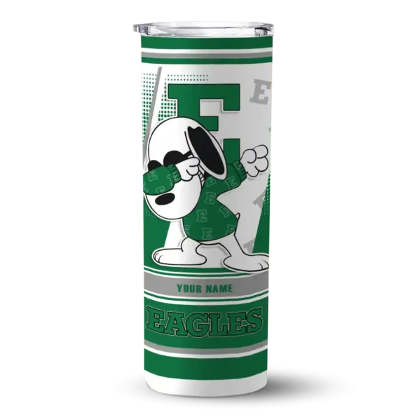 personalized eastern michigan eagles snoopy dog green white skinny tumbler best selling