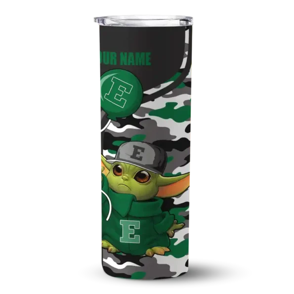 personalized eastern michigan eagles yoda camo green black skinny tumbler best selling