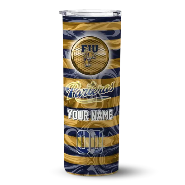 personalized fiu panthers patterned waves blue skinny tumbler best selling