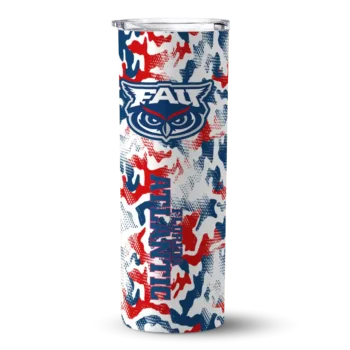 Personalized Florida Atlantic Owls Claw Marks Blue White Skinny Tumbler