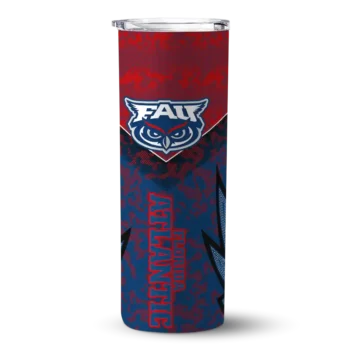 Personalized Florida Atlantic Owls Spiral Burst Print Blue Skinny Tumbler