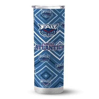 Personalized Florida Atlantic Owls Zipper Leopard Blue Skinny Tumbler