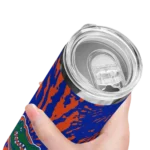 personalized-florida-gators-metallic-grid-blue-skinny-tumbler-best-selling.webp