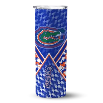 Personalized Florida Gators Monogram Burst Blue White Skinny Tumbler
