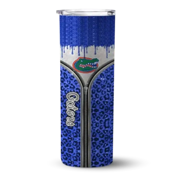 Personalized Florida Gators Sparkle Drip Blue Skinny Tumbler