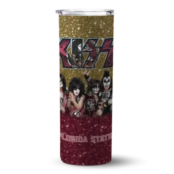 Personalized Florida State Seminoles Kiss Band Gold Skinny Tumbler