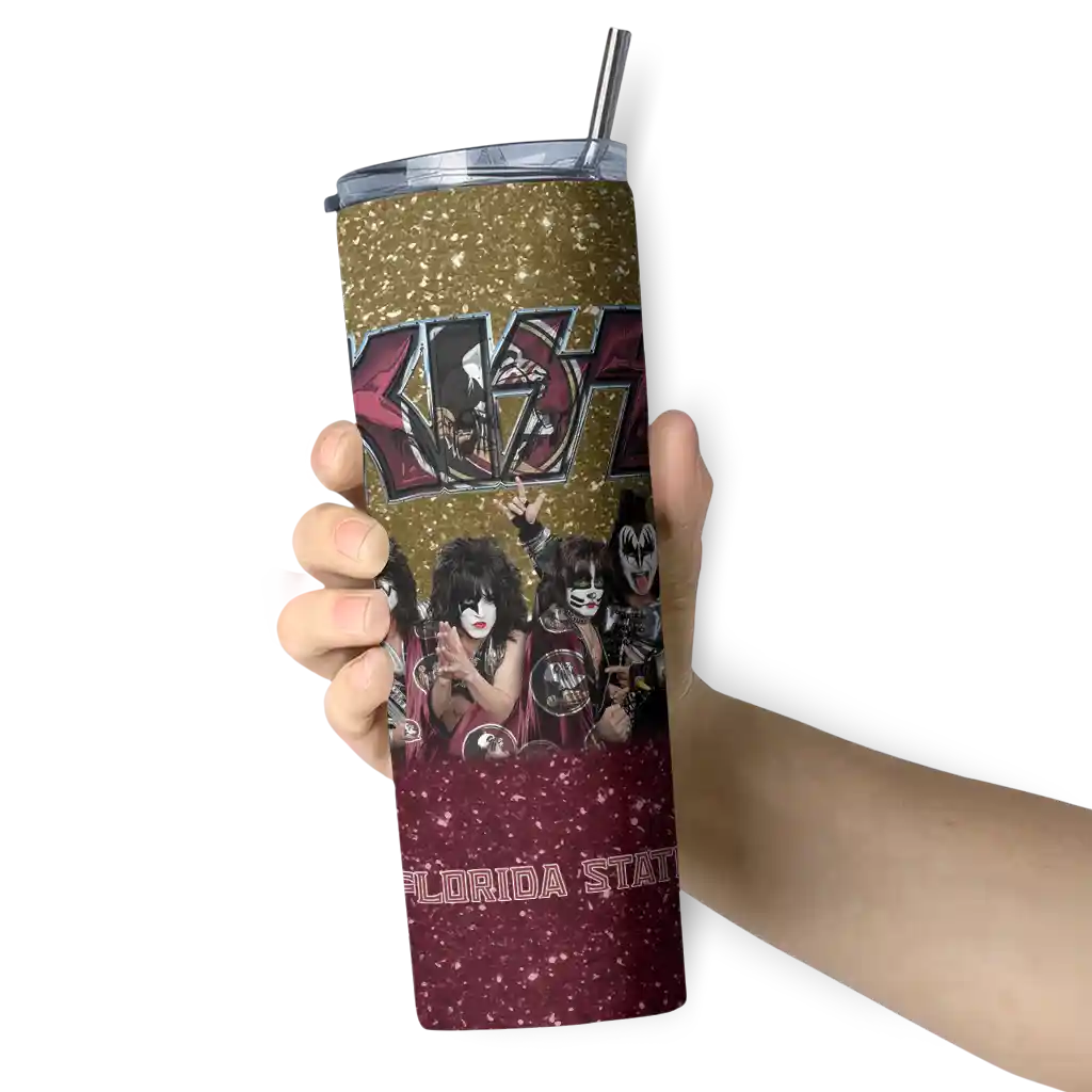 personalized-florida-state-seminoles-kiss-band-gold-skinny-tumbler-premium-grade.webp