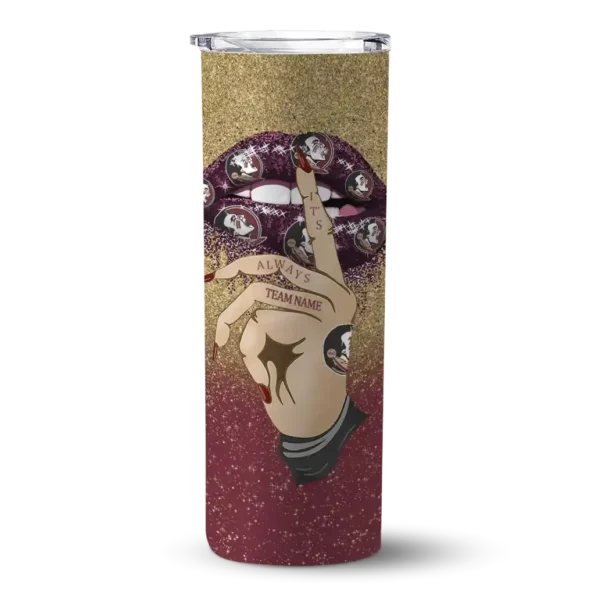 personalized florida state seminoles sparkle lips garnet skinny tumbler best selling