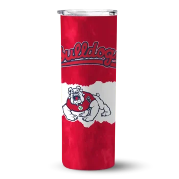 Personalized Fresno State Bulldogs Torn Band Red White Skinny Tumbler