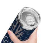 personalized-georgetown-hoyas-metallic-grid-blue-skinny-tumbler-best-selling.webp