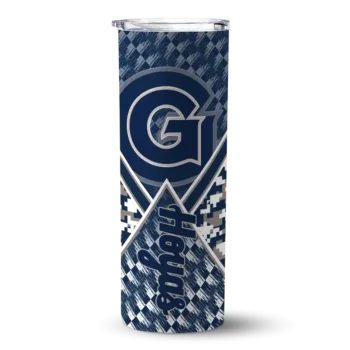 Personalized Georgetown Hoyas Monogram Burst Blue White Skinny Tumbler