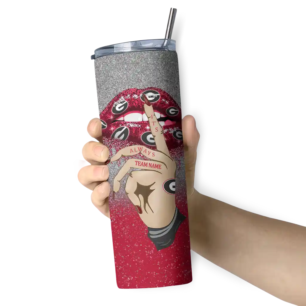 personalized-georgia-bulldogs-sparkle-lips-red-skinny-tumbler-premium-grade.webp