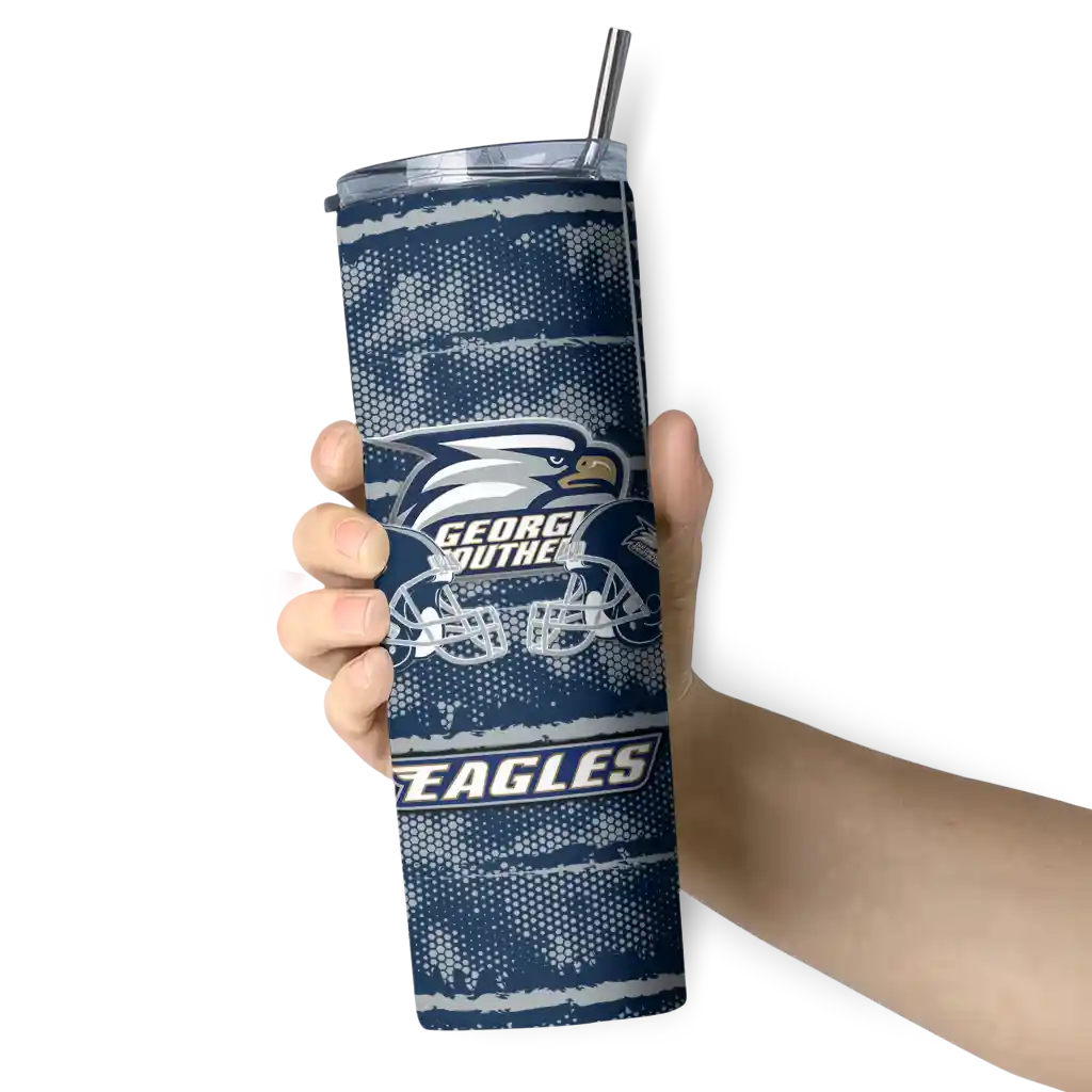 personalized-georgia-southern-eagles-chevron-patch-blue-skinny-tumbler-premium-grade.webp