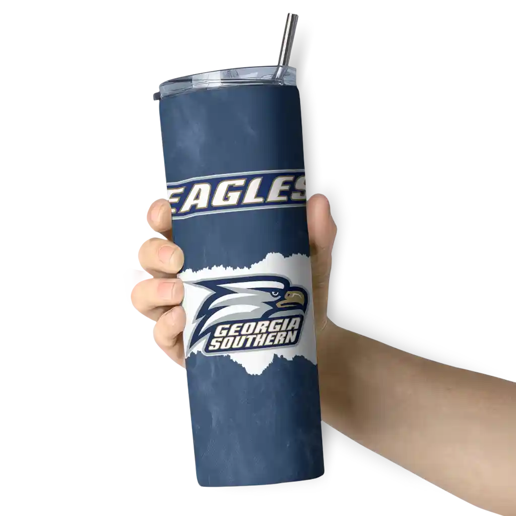 personalized-georgia-southern-eagles-torn-band-blue-white-skinny-tumbler-premium-grade.webp