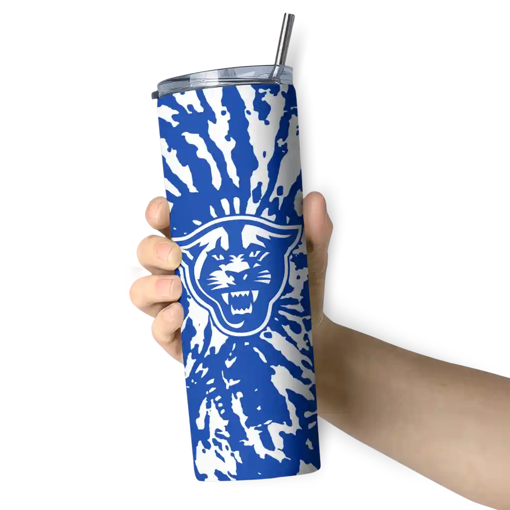 personalized-georgia-state-panthers-metallic-grid-blue-skinny-tumbler-premium-grade.webp