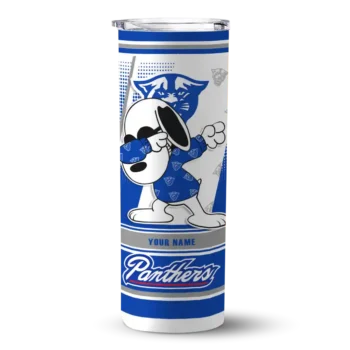 Personalized Georgia State Panthers Snoopy Dog Blue White Skinny Tumbler