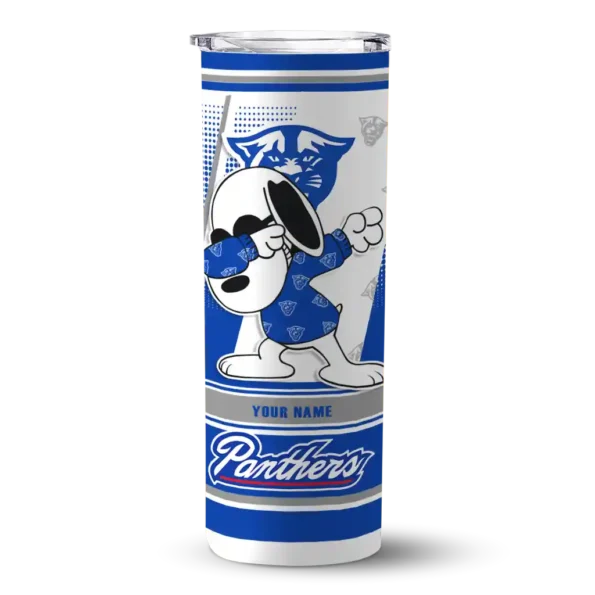 personalized georgia state panthers snoopy dog blue white skinny tumbler best selling