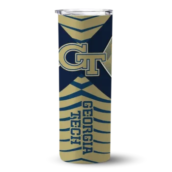Personalized Georgia Tech Yellow Jackets Camo Texture Gold Skinny Tumbler