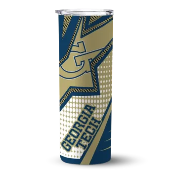 Personalized Georgia Tech Yellow Jackets Web Stripes Gold White Skinny Tumbler