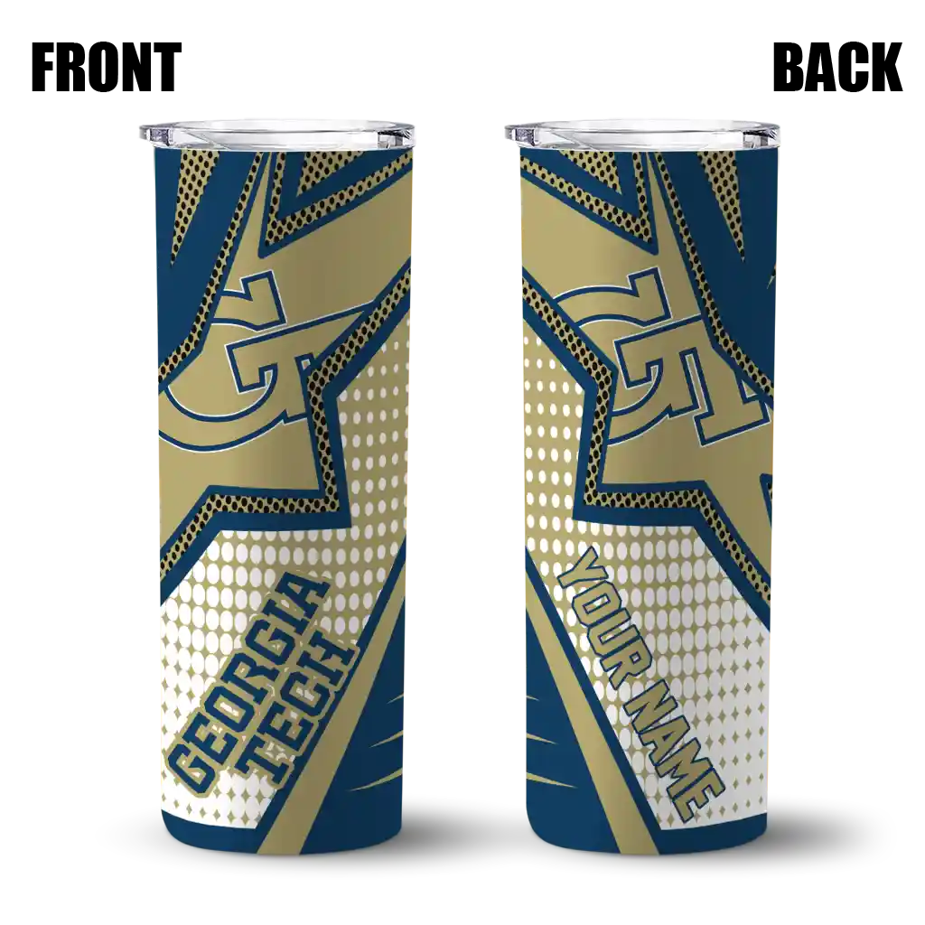 personalized-georgia-tech-yellow-jackets-web-stripes-gold-white-skinny-tumbler-fashion-forward.webp