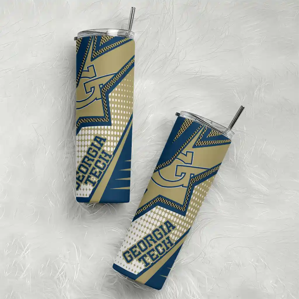 personalized-georgia-tech-yellow-jackets-web-stripes-gold-white-skinny-tumbler-top-rated.webp